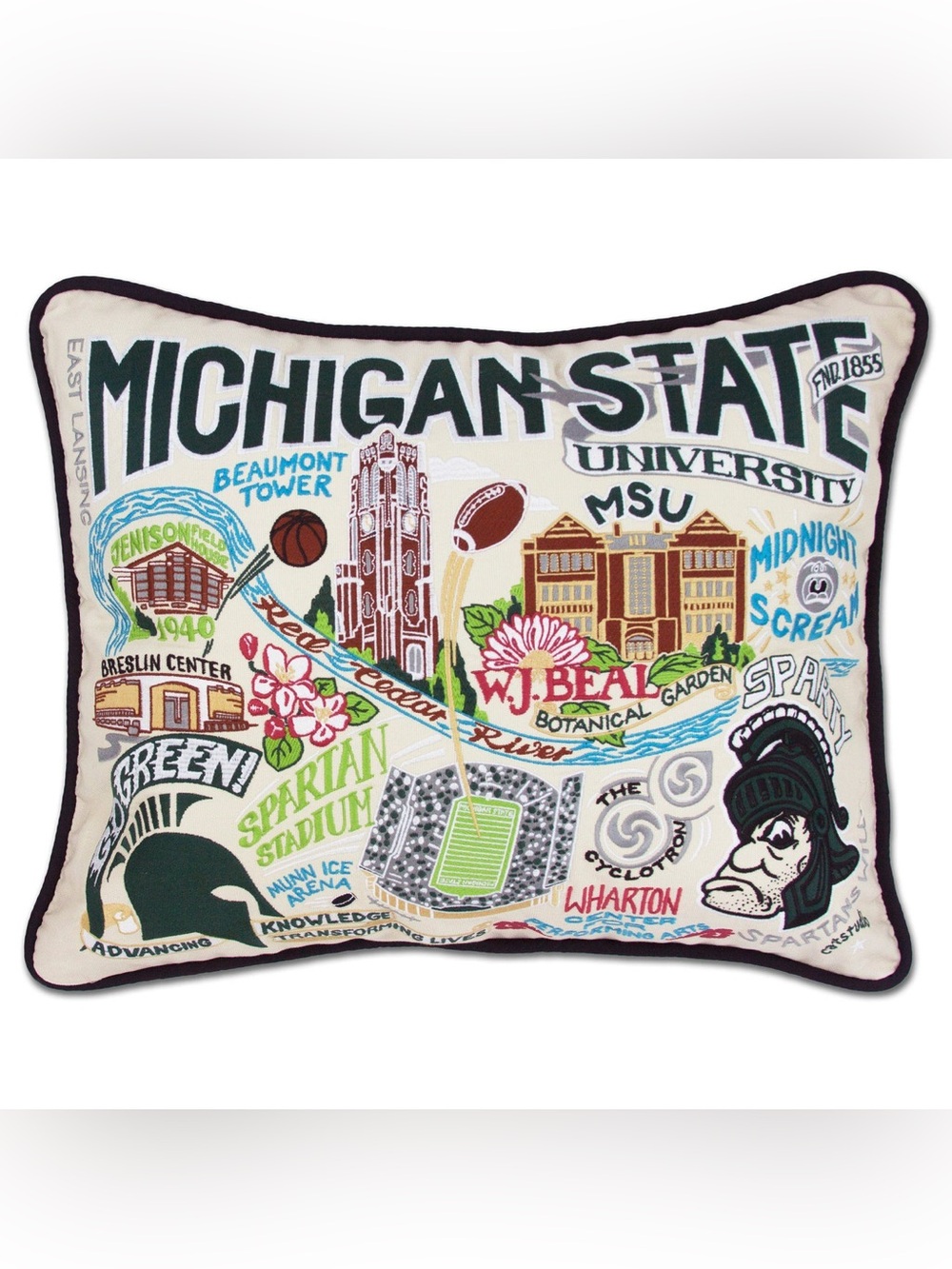 Catstudio Michigan State University Spartans MSU Embroidered College Pillow NWT